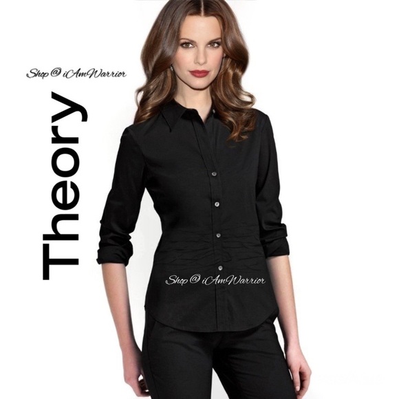 Theory black shirred waist button down *shop@iamwarrior - Picture 1 of 10